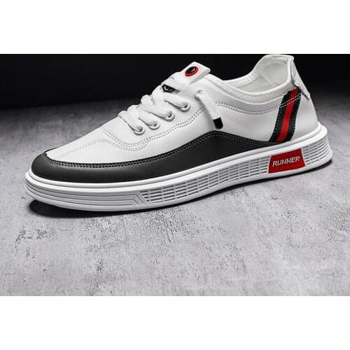 New mens shoes fashion leather non-slip white shoes casual sports shoes mens round toe low-top comfortable running shoes