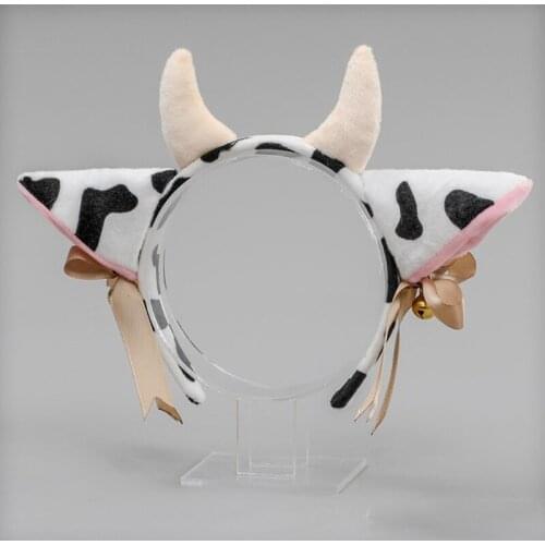 Cartoon Plush Cow Ears Horn Headband with Small Bells Ribbon Bow Anime Hair Hoop Kawaii Animal Party Cosplay Costume Headpiece