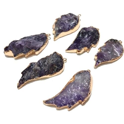 Natural Stone Pendants Leaves Shape Amethysts Pendants Fashion Jewelry DIY Necklace Accessories for Jewelry Making Supplies
