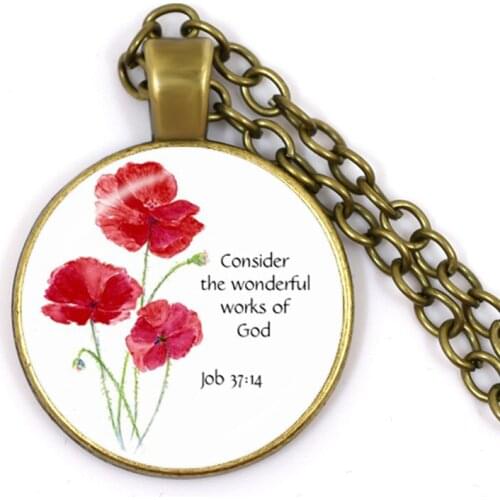 Job 37:14 Consider the Wondersul Works of God Bible Verses Nursery Verse Necklace Fashion Jewelry Religion Pendant Christian