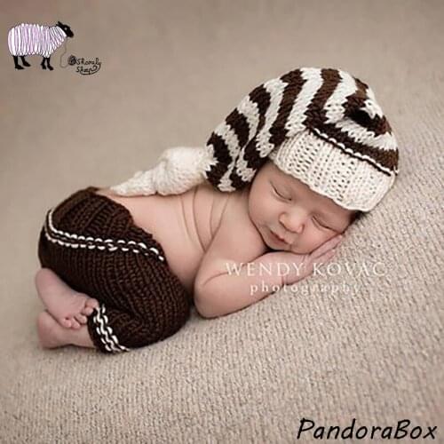 Newborn Boy Photography Props Infant Baby Boy Photo Shoot Crochet Stripe Hat+Pants Outfits Gentleman Costume foto shooting Prop