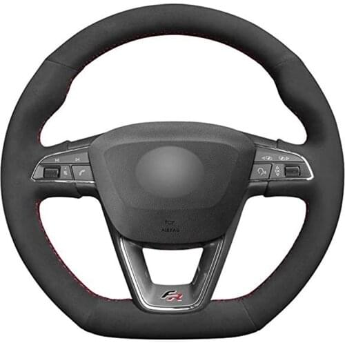 Hand-stitched Black Suede Car Steering Wheel Cover for Seat Leon (FR|CUPRA) Ibiza (FR|CUPRA) Alhambra (FR Line) Aro