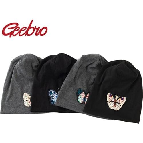 Geebro Cotton butterfly Beanies Hat For Women New Summer Autumn Female Baggy Beanie Skullies Cap Slouchy Bonnet Hat For Ladies