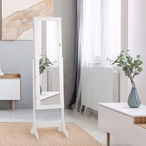 Giantex Lockable Mirrored Jewelry Cabinet Armoire Storage Organizer Box w/ Drawers White Home Furniture HW58853WH