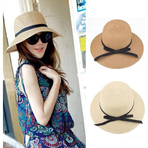 2020 New Summer Straw Hat Foldable Sun Hat Women‘s Beach Caps with Bowknot Fashion Travel Cap Female