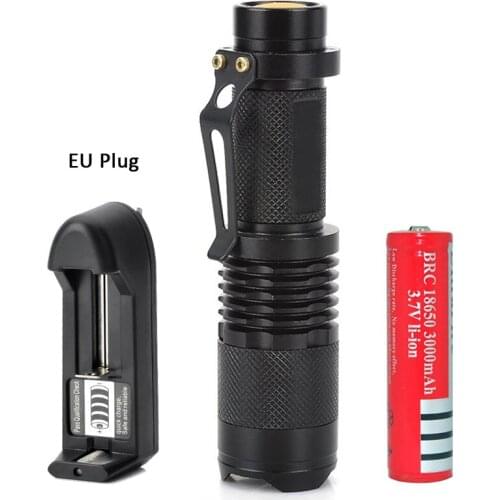 LED Flashlight set T6 980lm 3-Mode White Light LED Torch Lamp Zoomable Flashlight Torchlight w/ 18650 Battery + Charger
