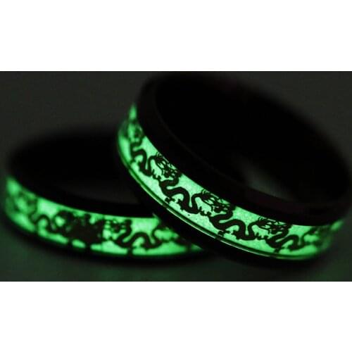 Luminous Plated Ring Dark Golden Dragon Inlay Green Background Fashion Men Fluorescent Glowing Rings