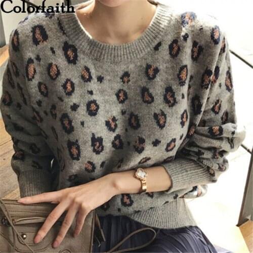 Colorfaith New 2020 Autumn Winter Womens Sweaters Pullovers Leopard Korean Style Knitted Oversize Female Wild Jumpers SW9539