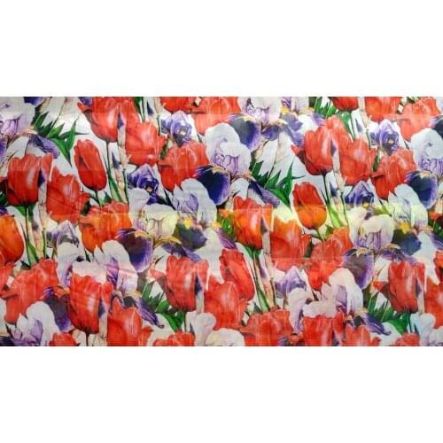 Telas New Flowers print French Lace Chiffon Fabric For Sewing Woven Material For Clothing Textile Tulle Dress 100% Silk Fabric