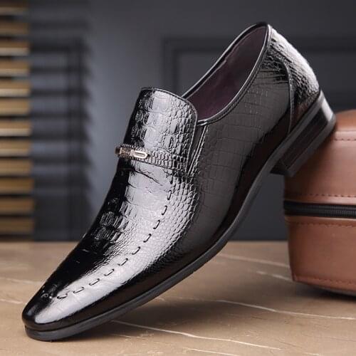 Fashion Crocodile Grain Genuine Leather Mens shoes Pointed Shoes Mens Footwear Business Dress Shoes Wedding Black Increased 6CM