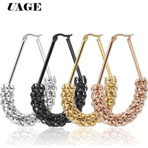UAGE 30mm 40mm 50mm Popcorn earring silver color female popular Features stainless steel accessories 7mm thick