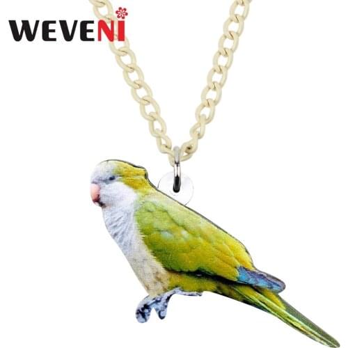 WEVENI Acrylic Monk Parakeet Bird Pendant Chain Collar Novelty Animal Jewelry Necklace For Women Girls Teens Gift Accessories