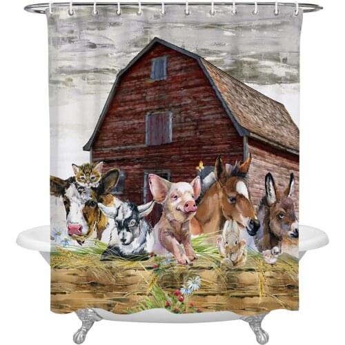 Farm Barn Cow Pig Shower Curtains Bathroom Curtain Waterproof Polyester Frabic Bathroom Curtain with Hooks