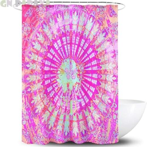 Indian Mandala pink macrame flower Bath Curtains vintage Waterproof Polyester Fabric retro shower curtain hooks bohemian decor