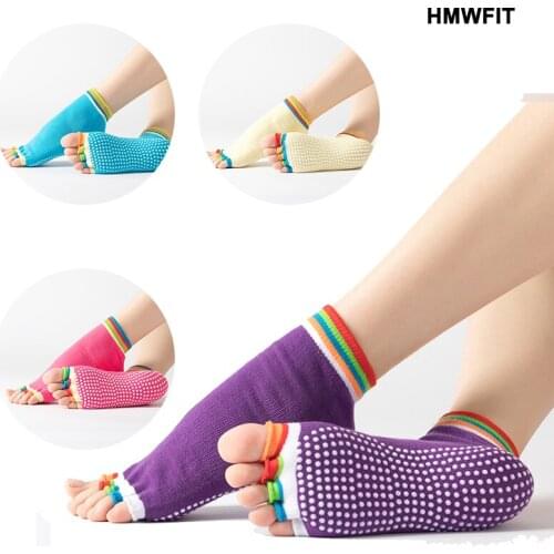 Anti-slip Women Toeless Colorful Toes Yoga Socks Quick-Dry Pilates Ballet Socks Good Grip For Lady 100% Cotton Sports Socks