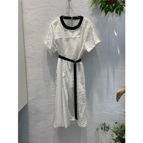 Summer Fashion New Women Embroidery Hollow Patchwork Short Sleeve Casual Dress 2 Color CC