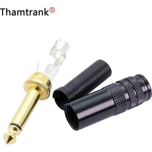 10pcs Phone Jack Unbalance Jack 6.35mm 3pole stereo Male plug Assembly wire Connector Smoothly plating Audio speaker with spring