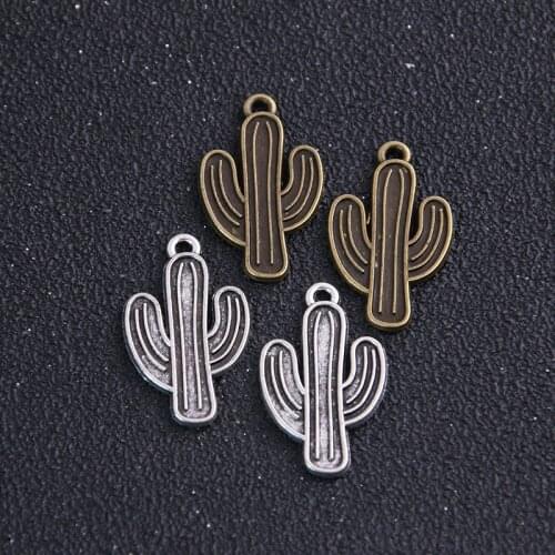 12pcs 16*26mm Metal Alloy Two Color Cactus Charms Plant Pendants For Jewelry Making DIY Handmade Craft