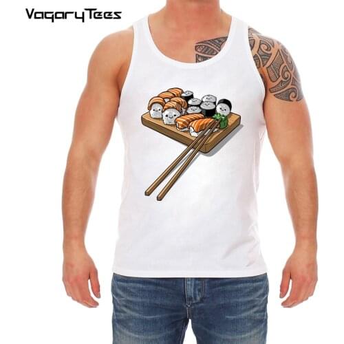 VagaryTees 2019 Fashion Cartoon food Sushi Design Men Tank Tops Funny Printed boy O-Neck Slim Vest