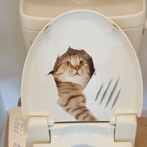 3D Cartoon Cat Toilet Stickers Kitchen Switch Wall Sticker Room Decorations Accessories Home Decor Creative Toilet Cover Sticker