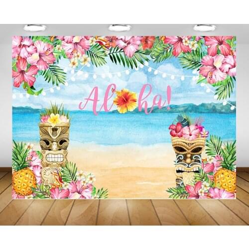 Aloha Party Photography Backdrop Summer Sea Beach Background Flowers Pineapple Hawaii Holiday Backdrops Photo Studio Photocall