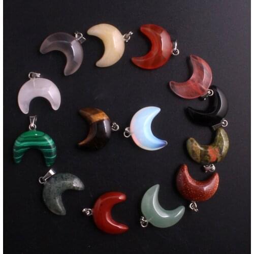 Free Shipping 12pcs/lot Fashion Snowflake Obsidian Natural Stone Crescent Half Moon Pendant Crystal Charm Beads Fit DIY Necklace