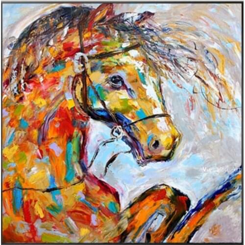 Large Hand painted Colorful Oil Handsome Horse Painting Canvas Painting Animal Pictures wall art caudros picture for living room