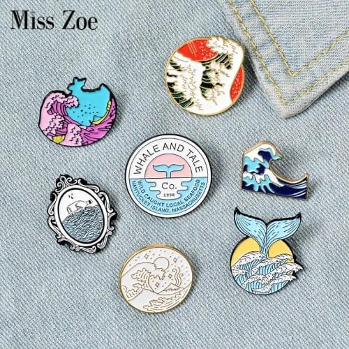 Secret of Ocean Enamel Pin Sea Wave Mermaid Tail Badge Custom Brooches Lapel pin Jeans shirt Bag Freedom Mind Jewelry Gift