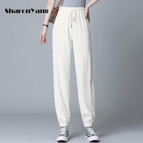 Ice Silk Fabrics Harem Pants Women Summer Loose Casual Pants Black Sweatpants Quick-dry Sport Pants Joggers Elastic High Waist
