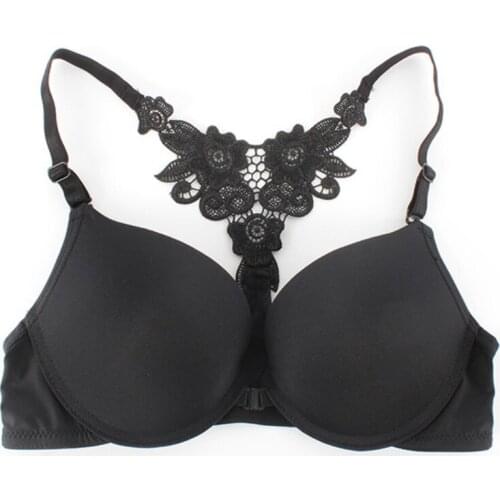 Sexy Lace Straps Racer Back Push Up Bra Embroidery Brassieres Women Front Closure Convertible Y-line Straps Bras Dropshipping
