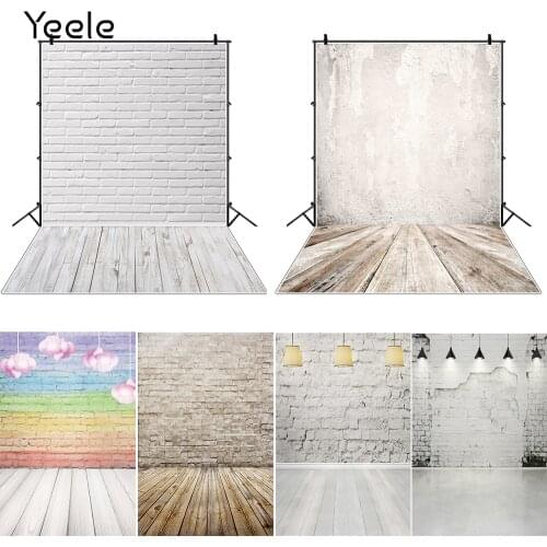 Yeele Gray Cement Brick Wall Surface Wooden Floor Interior Baby Party Portrait Photography Backdrops Backgrounds Photo Studio