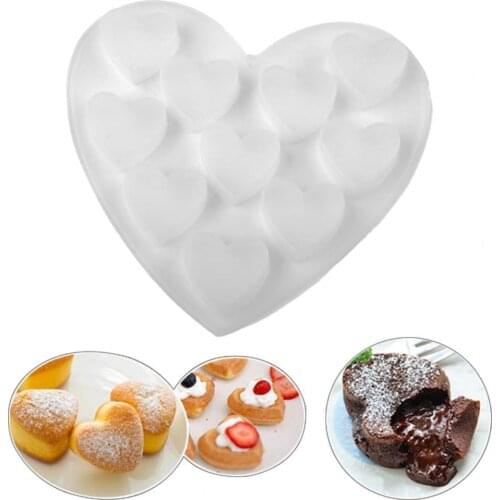 10 Cup Heart Chocolate Silicone Dessert Mould Cake Mold Heart Shape Food Grade Silicone Environmentally Friendly Mold for Baking