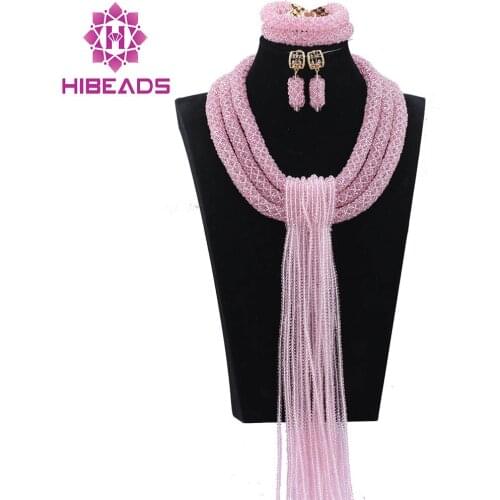 Falls Bridesmaid Necklace Set Graceful Baby Pink African Crystal Beads Jewelry Sets Crystal Beads Gift Free Shipping ABH258