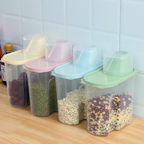 PP Food Storage Box Transparent Container With Lids For Pouring Bottles For Kitchen Storage Jar Dried Grain Tank 1.9L Grain Plas