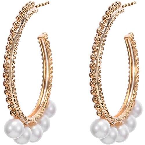 Korean Female Imitation Peals Hoop Earring Gold Sliver Color Circle Earring For Women Girls Christmas Gfit Statement Jewelry