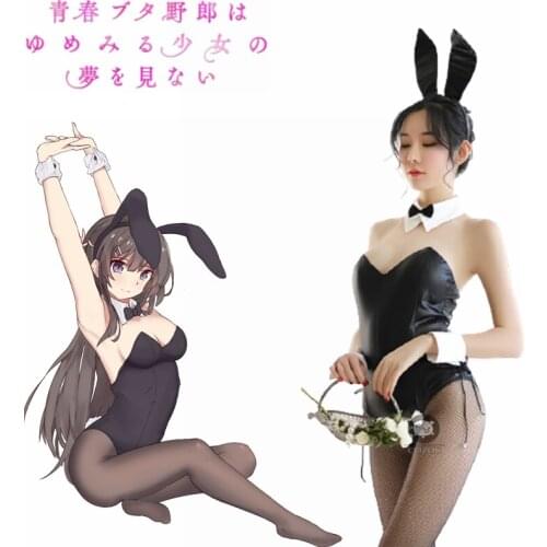 Anime Sakurajima Mai Cosplay Costume Halloween Women Black Sexy Jumpsuit Rascal Does Not Dream of Bunny Girl Senpai Cos
