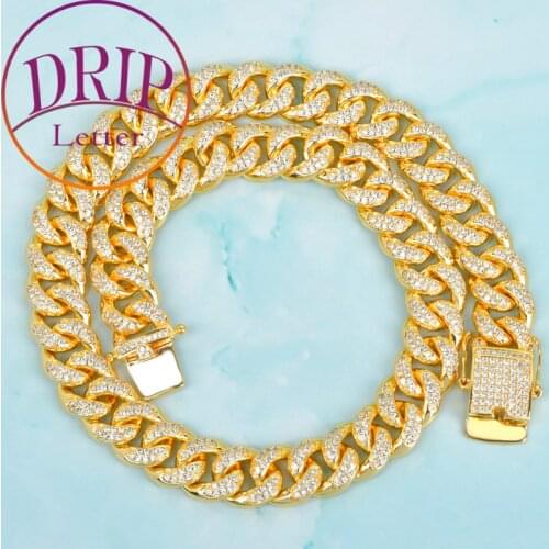 12mm Iced Zircon Cuban Necklace Gold Color Copper For Men Hip Hop Rock Street Jewelry Chain Link 16 - 28 Inch