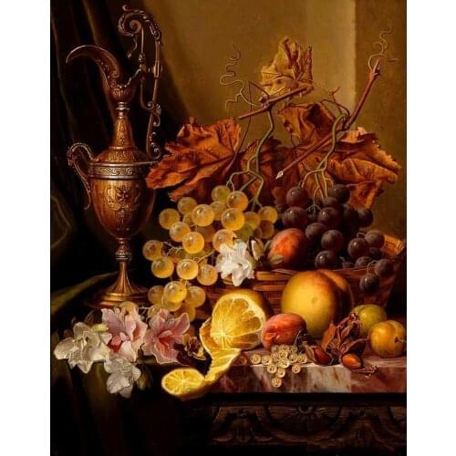 Fruit Cross Stitch Kits Crafts Grapes Lemon Peaches 14CT Unprinted Embroidered Handmade Arts Oil Painting Set Wall Home Decor