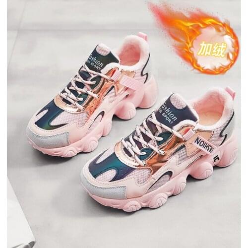 Chunky Bottom Shoes Woman Sneaker Canvas With Fur Winter Warming Chunky Sneakers Luxury Female Ladies Vulcanize Women Shoes