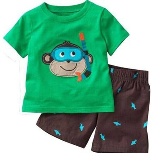 New Diving Monkey Baby Boy Pajamas Clothes Sets 100% Cotton Cartoon Kids Home Wear 2 3 4 5 6 7 Year Children Tee Shirts Shorts
