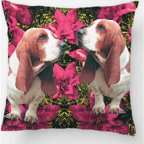 Basset Hound Poinsettias Christmas Throw Pillow Case Decorative Cushion Cover Pillowcase Customize Gift By LVSURE For Sofa Seat