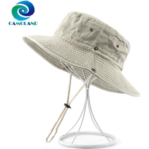 CAMOLAND 100% Cotton Boonie Hat Women Men Summer UPF 50+ Sun Hats Men Bob Panama Caps Fishing Hats Female Washed Beach Hat