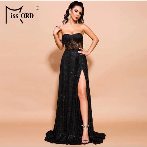 Missord 2021 Summer Women Sexy Off Shoulder glitter Dresses Female High Split Maxi Elegant Backless Dress FT19526