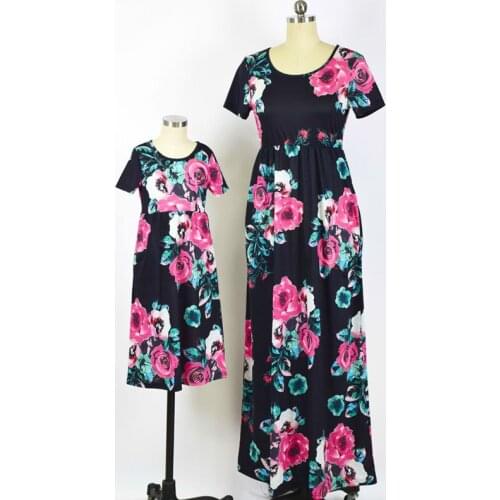 Mother Daughter Dresses Floral Print Family Clothing Short Sleeve Mommy And Me Clothes Fashion Family Matching Outfits