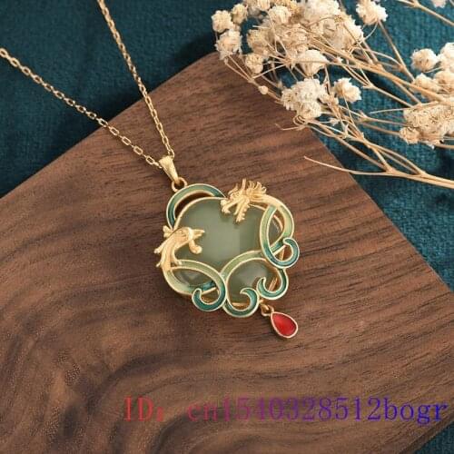 Jade Dragon Pendant Fashion Charm Chinese Women Jewelry Gemstone 925 Silver Necklace Natural Crystal Amulet Chalcedony Gifts