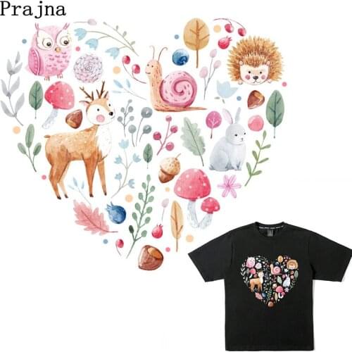 Prajna Heart Owl Patches Heat Transfer Iron On Transfers For Kids Clothes A-level Washable Stickers Heat Press Print Appliqued D