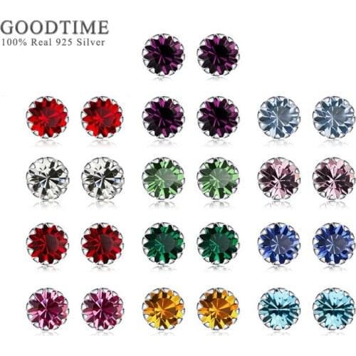 Luxury Crystal Earring For Women Pure 100% 925 Sterling Silver Round Colorful Stud Earrings Valentines Day Fashion Gift