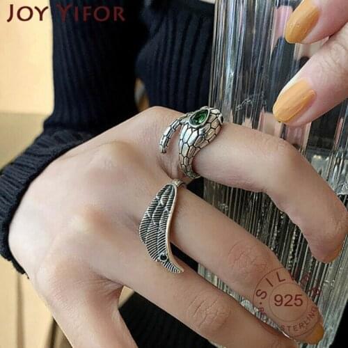 925 Sterling Silver Snake Rings for Women Creative Vintage Punk Exaggerated Geometric Birthday Party Jewelry Gifts