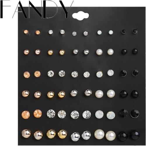 IF ME 30 Pairs/Set Round Crystal Rhinestone Pearl Bead Earrings Set For Women Fashion Tiny Cute Stud Pierce Earrings Jewelry New