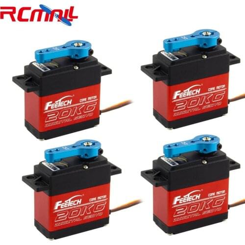 4Pcs Feetech Large Torque 7.4V 20kg.cm RC Servo, 180 Degree Digital Servo with 25T Servo Horn Arm for Smart Car Robot Robotic